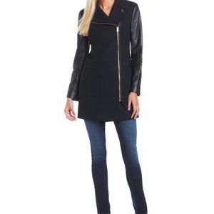 Ted Baker London Black Alycia Leather Sleeve Wool Coat - New Without Tags